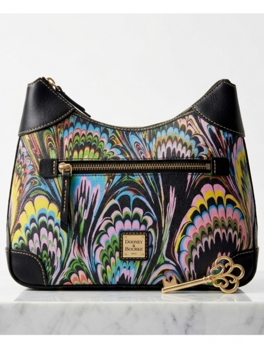 Dooney & Bourke Plumes Small Hobo Shoulder Bag Rainbow Feather Coated Cotton NWT